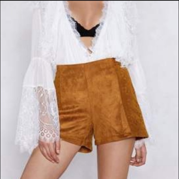 Nasty Gal Pants - Nasty Gal Brown suede shorts with lace detail